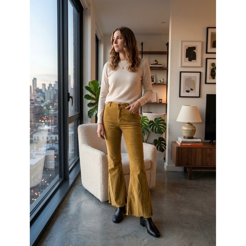 We The Free Free People Just Float On Flare Corduroy Pants Mustard Tan 28